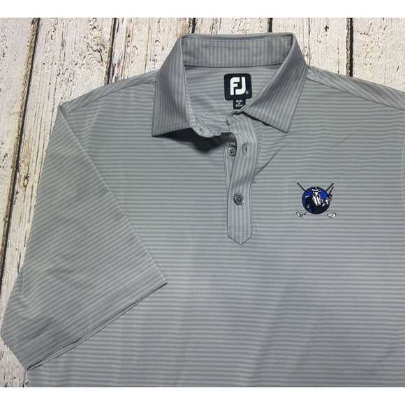 FootJoy Polo Shirt Men's Size M Gray Striped Short Sloove Chest Logo Stretch - Picture 2 of 11